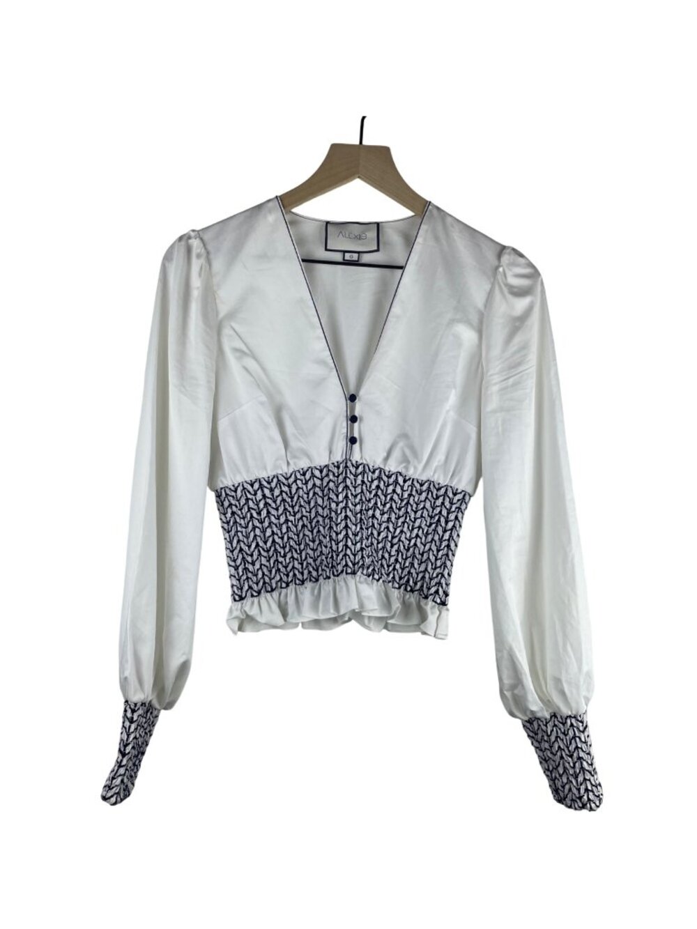 Alexis Davos Smocked Long-Sleeve Blouse Women's Small Cotton Poplin Victorian